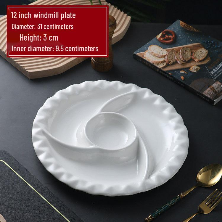 Windmill Five-Compartment Ceramic Dish - Ideal for Braised, Steamed, or Dumpling Dishes.