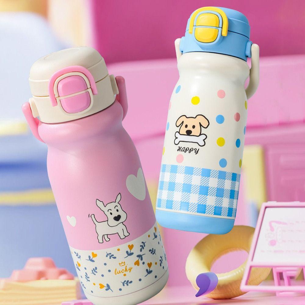 500ml Insulated Cup Double Drink with Handle Cartoon Straw Cups Heat and Cold Insulation Large Capacity Water Bottle Accessories