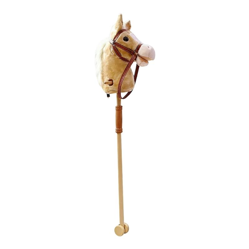 Stick Horse Plush Hobby Horse on a Stick with Wood Wheels Realistic Horse Neighing and Galloping Sounds for Kids