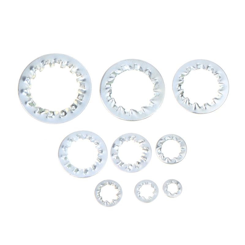100Pcs M3-M16 Galvanized Carbon Steel Internal Toothed Lock Washers for Electrical Equipment Installation Repairs