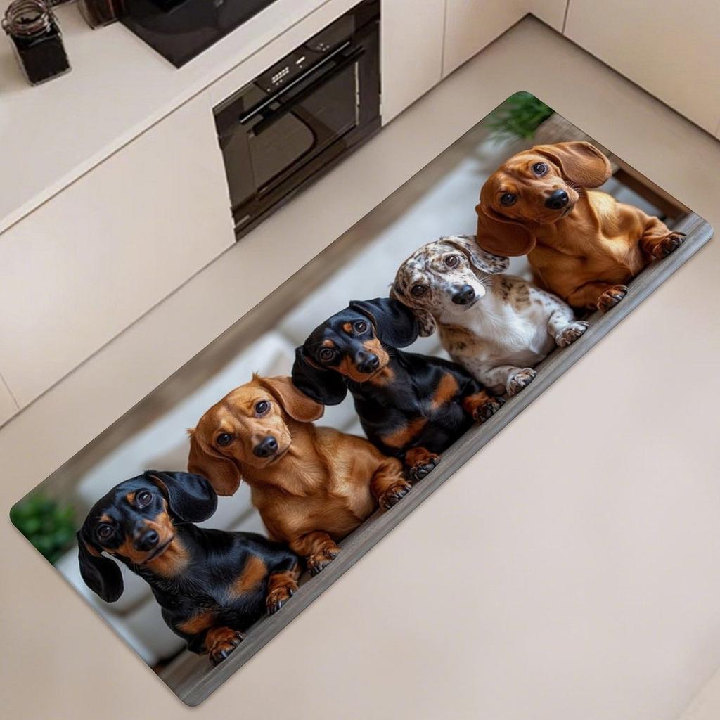 Cute Dachshund Dogs Printed Runner Rug, Soft Floor Mat for Living Room Bedroom Hallway, Pet Themed Home Decor Carpet