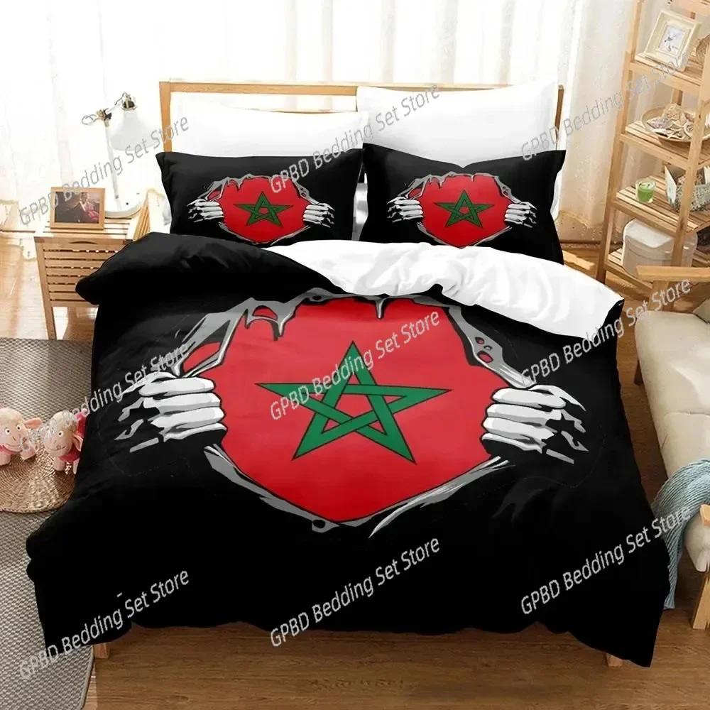 3D Print Morocco Flag Bedding Set For Bedroom Soft Modern Bedspreads Comefortable Kids Duvet Cover Quilt Cover And Pillowcase