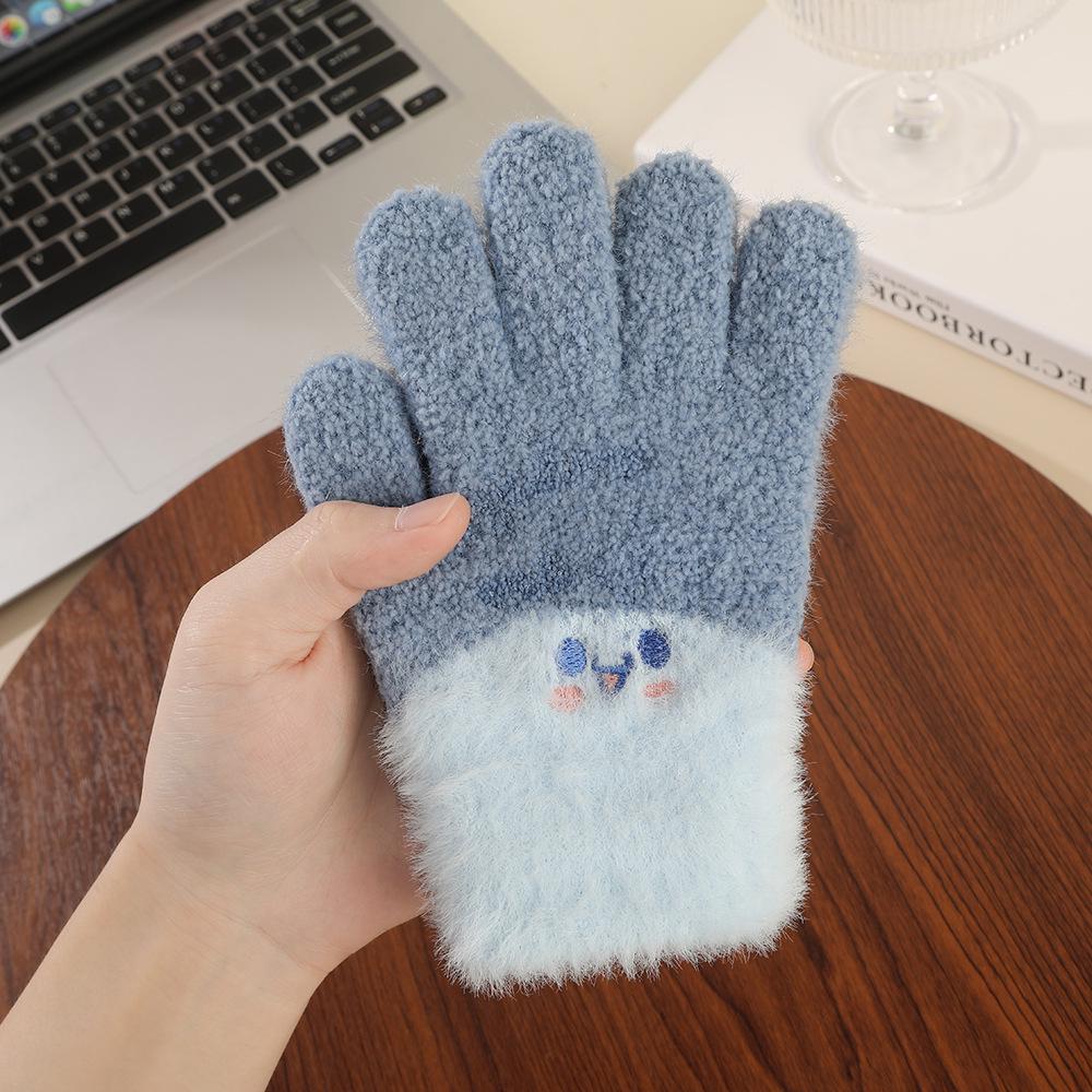 Unisex Children's Warm Knitted Gloves with Embroidered Smiley
