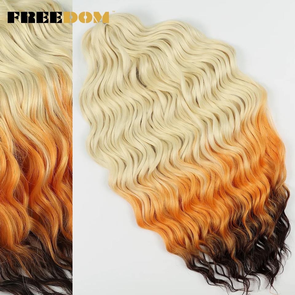 FREEDOM Synthetische Flecht-Haarverlängerungen Tief Gewellt 24 Zoll Lang Lockige Braids Haare Ombre Braun Regenbogen Twist Häkel-Haar