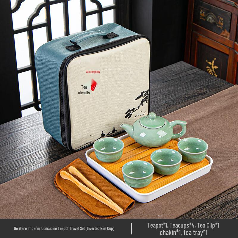 Portable Ceramic Tea Set with 1 Pot and 4 Cups