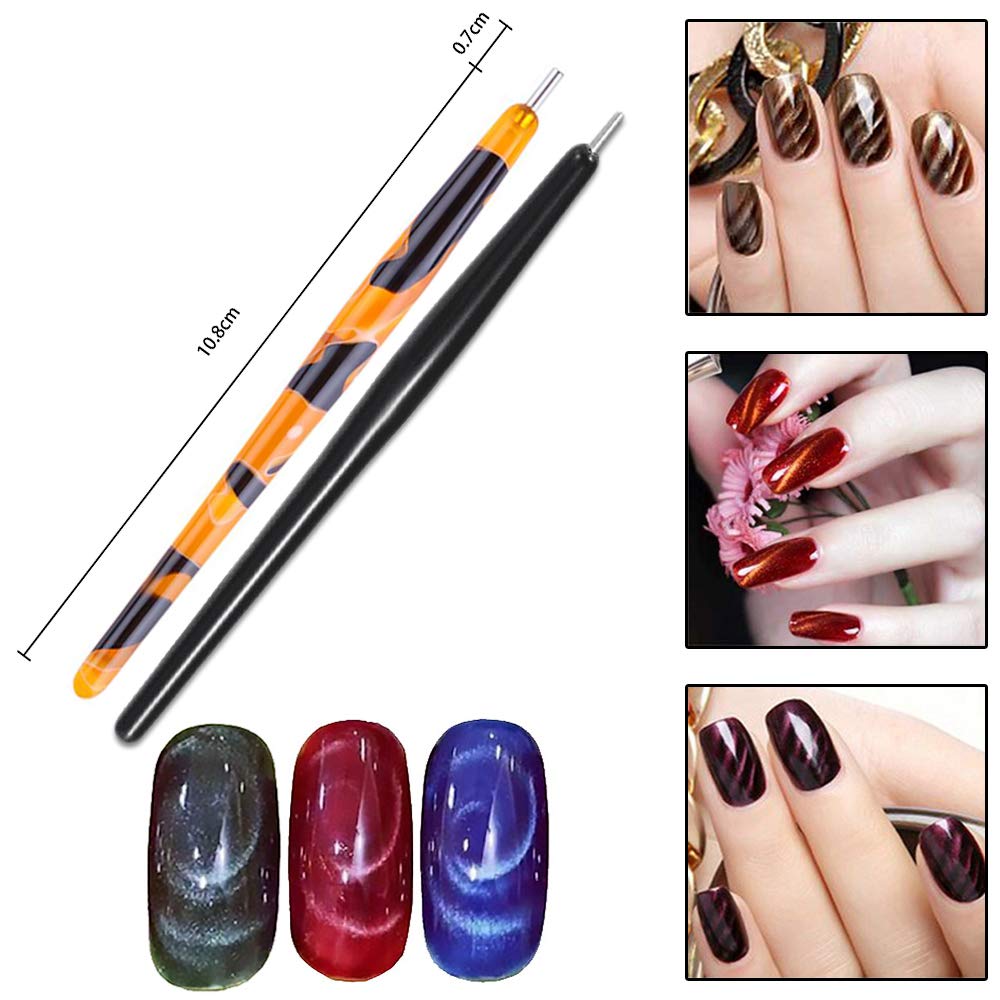 6Pcs 3D Cat Eyes Magnet Magnetic UV Gel Nail Polish Magnet Pens Set Flower Ombre Design Double Head Magnet Stick Manicure DIY