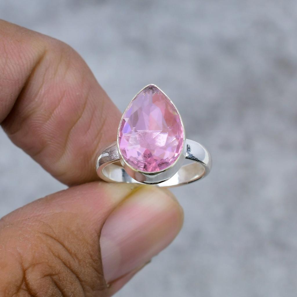 Pink Kunzite Gemstone Handmade 925 Sterling Silver Jewelry Ring Size 8 M-279