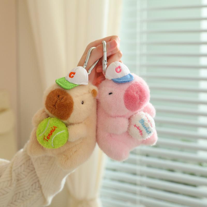 Snotty Bear Capybara Plush Toy: Cute Baseball Cap Keychain with Snap Bracelet