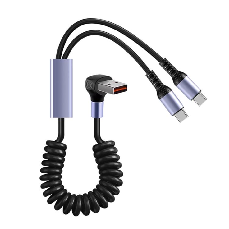 

High Efficiency 2Port Type C Charging Cable with Data Syncing, USB C Cable for Phones, Tablets,Stretchable Spring Cable