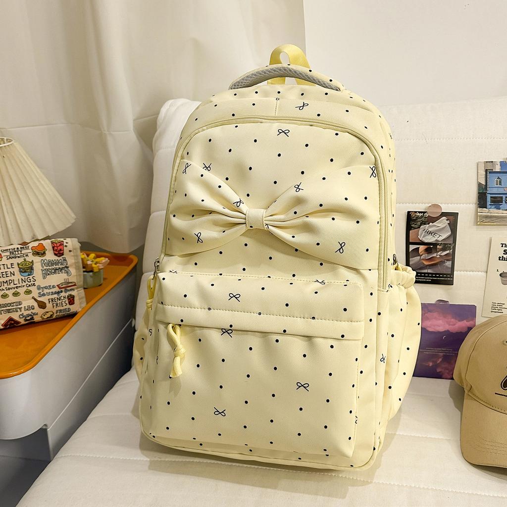Schoolbag Girl Style Japanese Polka Dot Backpack Female Student Large Capacity High Value Bow Cute Backpack Commuting Travel