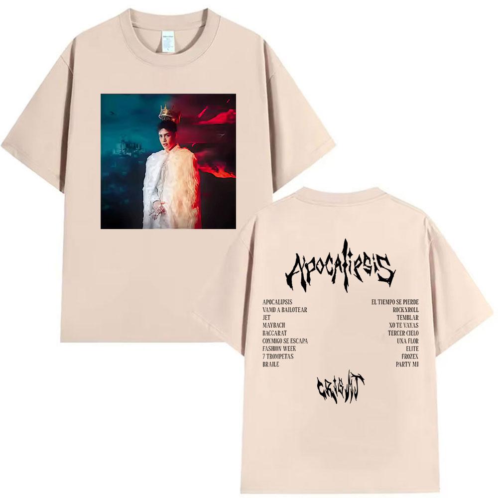 Rapper Cris MJ Apocalipsis 2025 Album Graphic T Shirts Unisexs Hip Hop Gothic Fashion Retro Cotton Short Sleeve Tshirt Streetwear