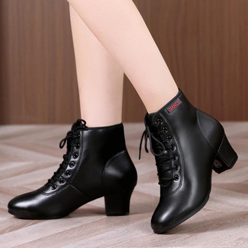 Faux-Tanzstiefel Schwarz Erwachsene Damen Outdoor Moderne Gesellschaftstanzschuhe Matrosen-Tanzschuhe High Top Atmungsaktive Tanzstiefel