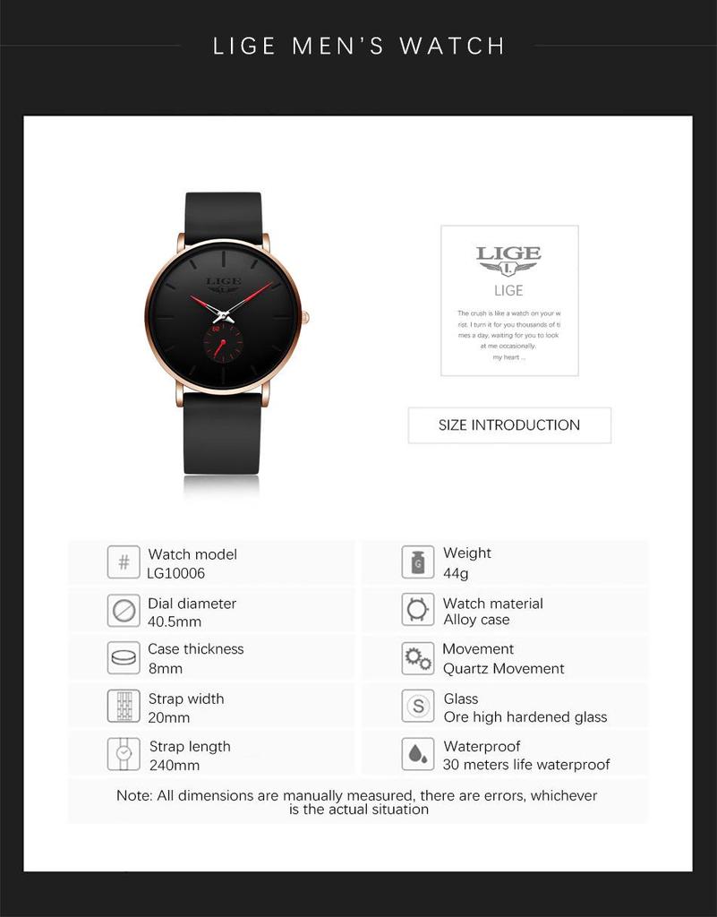 LIGE 2022 Men's and Unisex Simple Waterproof Quartz Watch