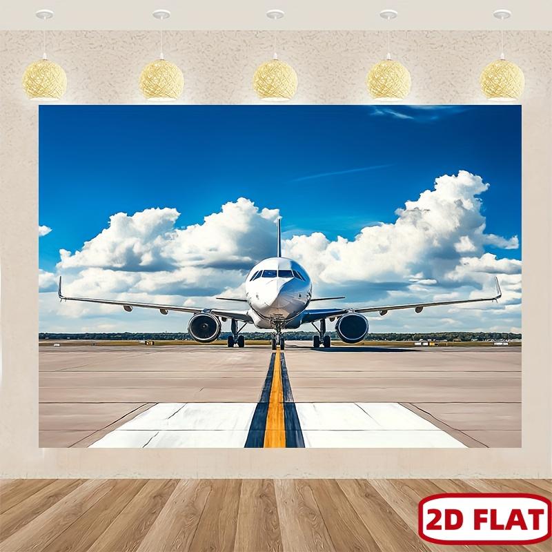 2D Flat Background Fabric Made of Polyester Using a Photo of an Airplane On the Runway