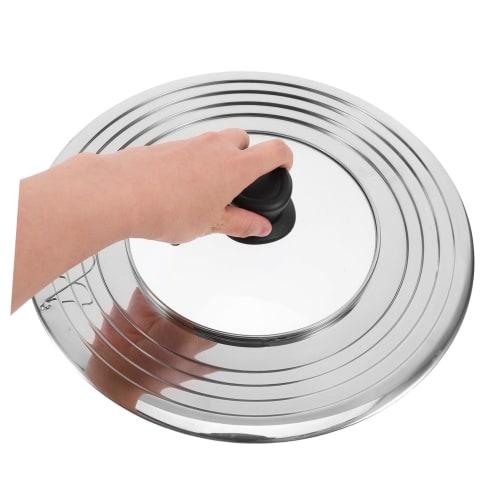 DECHOUS Pot Lid, Stainless Steel Rimmed Clear Pot Lid, Multipurpose Overflow Prevention Pot Lid (24-30cm), Frying Pan Lid, Stirring Pot Lid, Bacon Gre