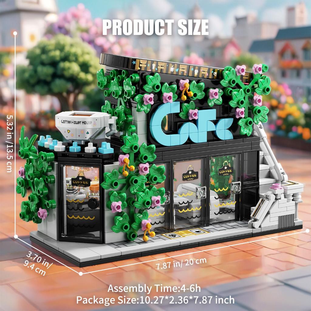 572PCS Building Blocks Toy For Kids City Street View Coffee Flower House Model Big Size Particles Bricks 3D Puzzle Educational T