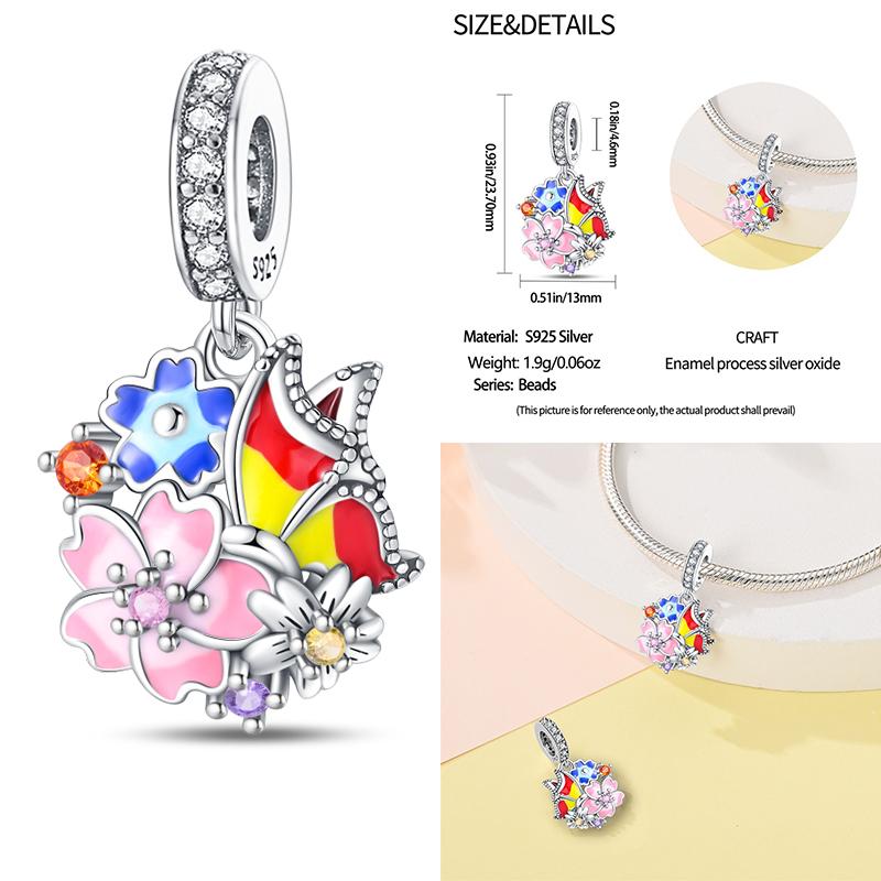Copper Metal Colorful Butterfly Pendant Bead Component Charm Bead Component Bead Components Golden Butterfly Secure Safety Chain Compatible With 4MM