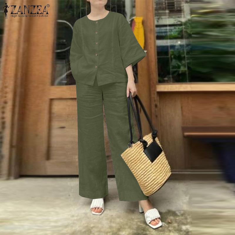 ZANZEA Set completo casual a due pezzi con camicetta e pantaloni da donna