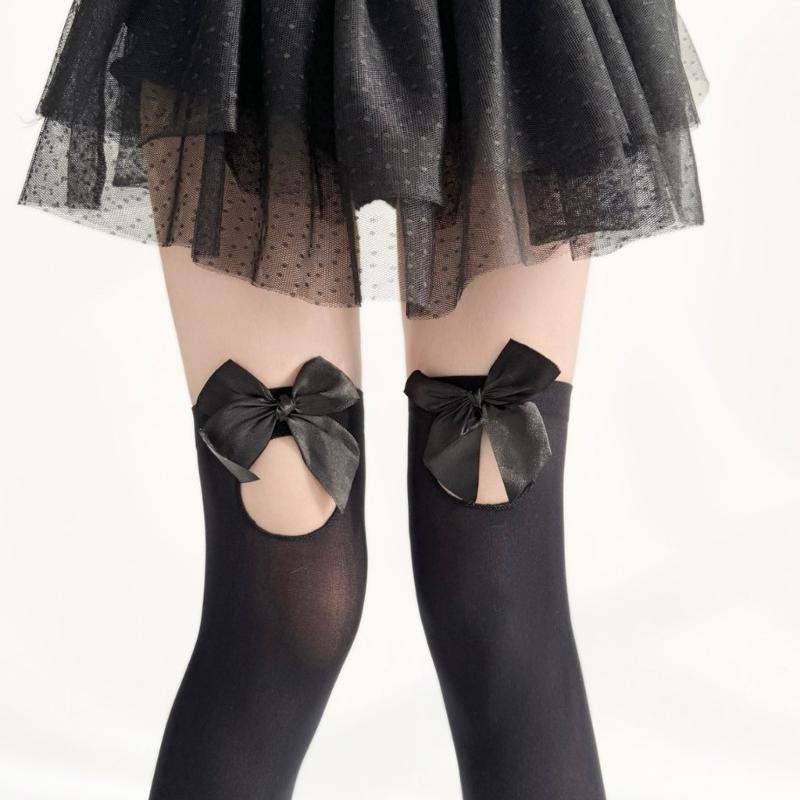 Trendy Harajuku Style Knees High Socks for Girls Casual Calf Long Socks With Bows Accents For Cute Outfit Coordination