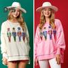 Women Sweatshirt Sequin Cartoon Pattern Slit Hem Round Neck Long Sleeves Christmas Style New Year Party Performance Top