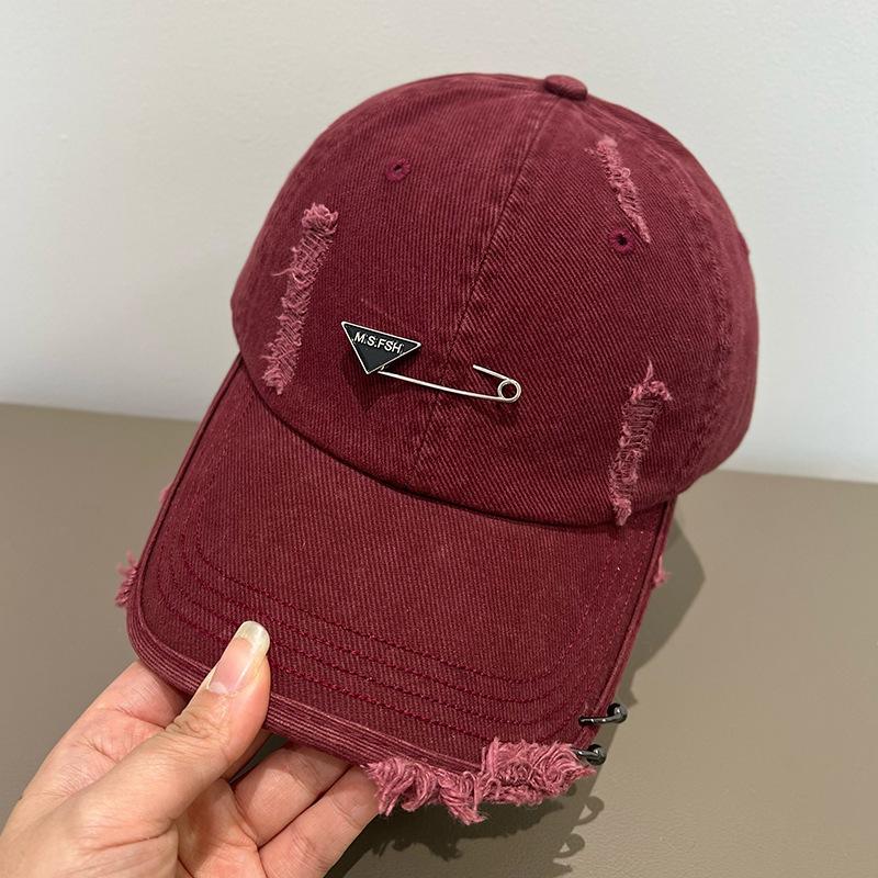 Fashion Washed Polished Hole Soft Top Baseball Cap Children Metal Pin Trendy Big Head Circumference Peaked Cap Men