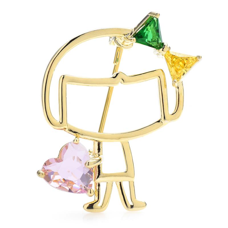 Crystal Heart Girl Brooches For Women Unisex Wear Bowknot Lady Party Office Brooch Pin Gifts