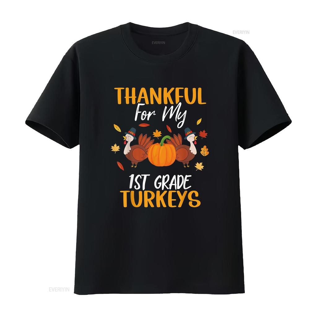 Thankful For 1st Grade Turkeys Thanksgiving Cute Teacher T Shirt vintage Washed graphic Soft Comfortable fashion Versatile