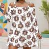 Women Plus Size Cold Shoulder Long Sleeve White Floral Printed Dress
