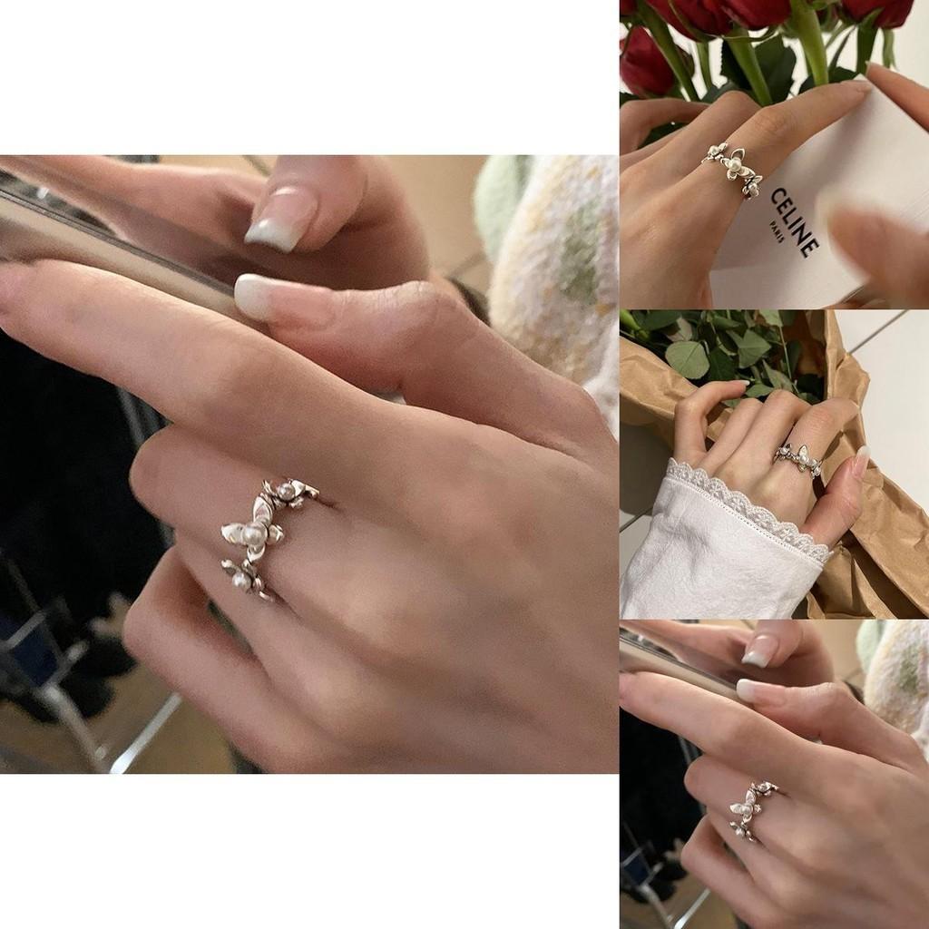 Highend Korean Style Pearl Ring For Women In 925 Silver With Adjustable And Design Geometric