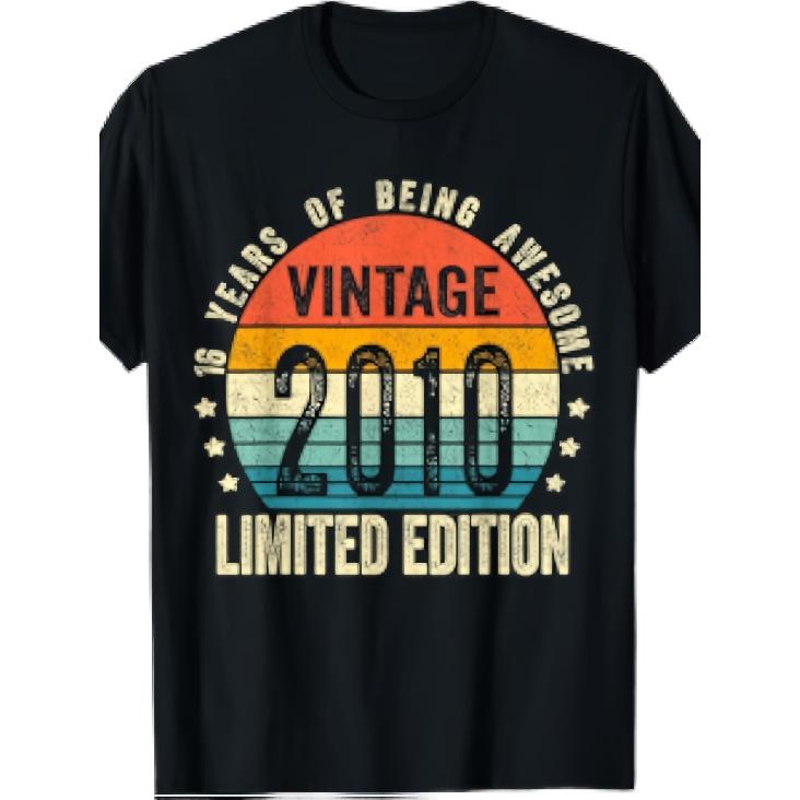 New Style Vintage 2010 Funny 16 Years Old Boys And Girls 16Th Birthday Men T-Shirt S чёрный