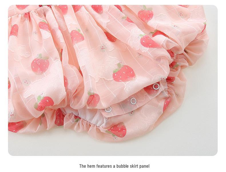 Summer 2025 Strawberry Print Baby Romper - One-Year-Old Girl's Triangle Crawling Onesie