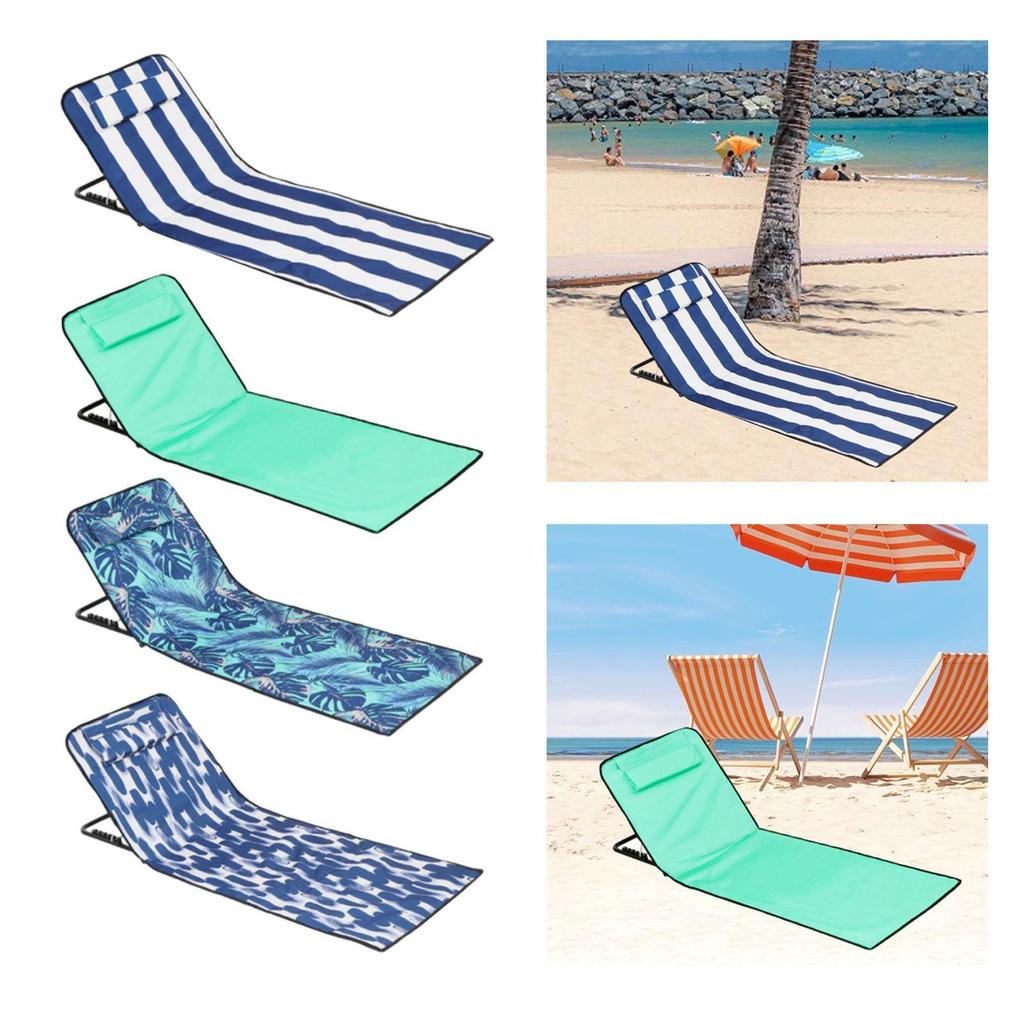 Folding Beach Chair With Adjustable Seating Dual-Purpose Beach Mat Outdoor Portable Single Leisure Chair Lightweight Portable