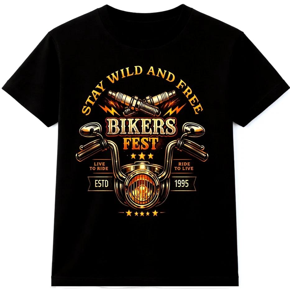 Motorcycle T Shirt Stay Wild Free Vintage Biker Handlebars Graphic Tee XXL