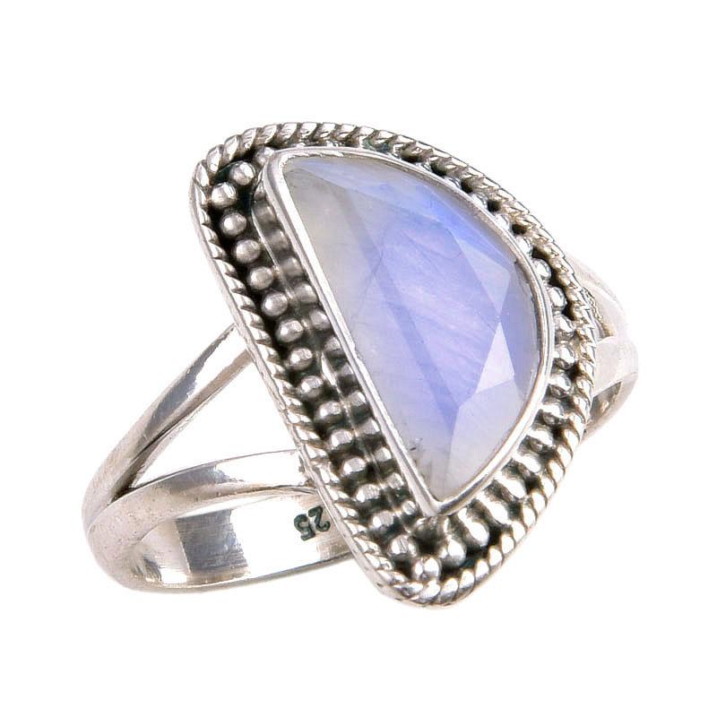 Natural Rainbow Moonstone Gemstone 925 Solid Silver Jewelry Ring Size 8.5 b6N36