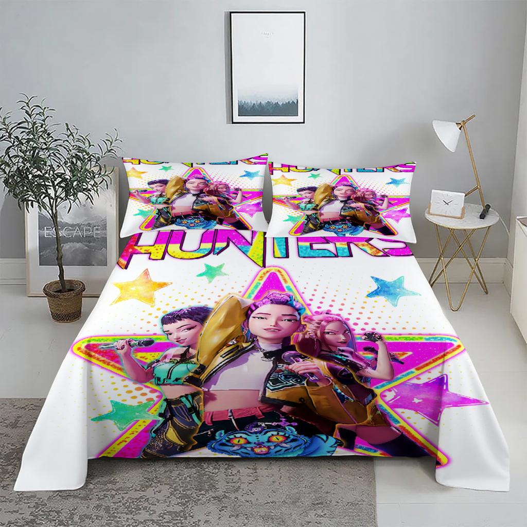ZOEY D-Demon Hunters K-pop Bed Sheet Set 3D Printed Bed Flat Sheet With Pillowcase Bed Linen King Queen Size