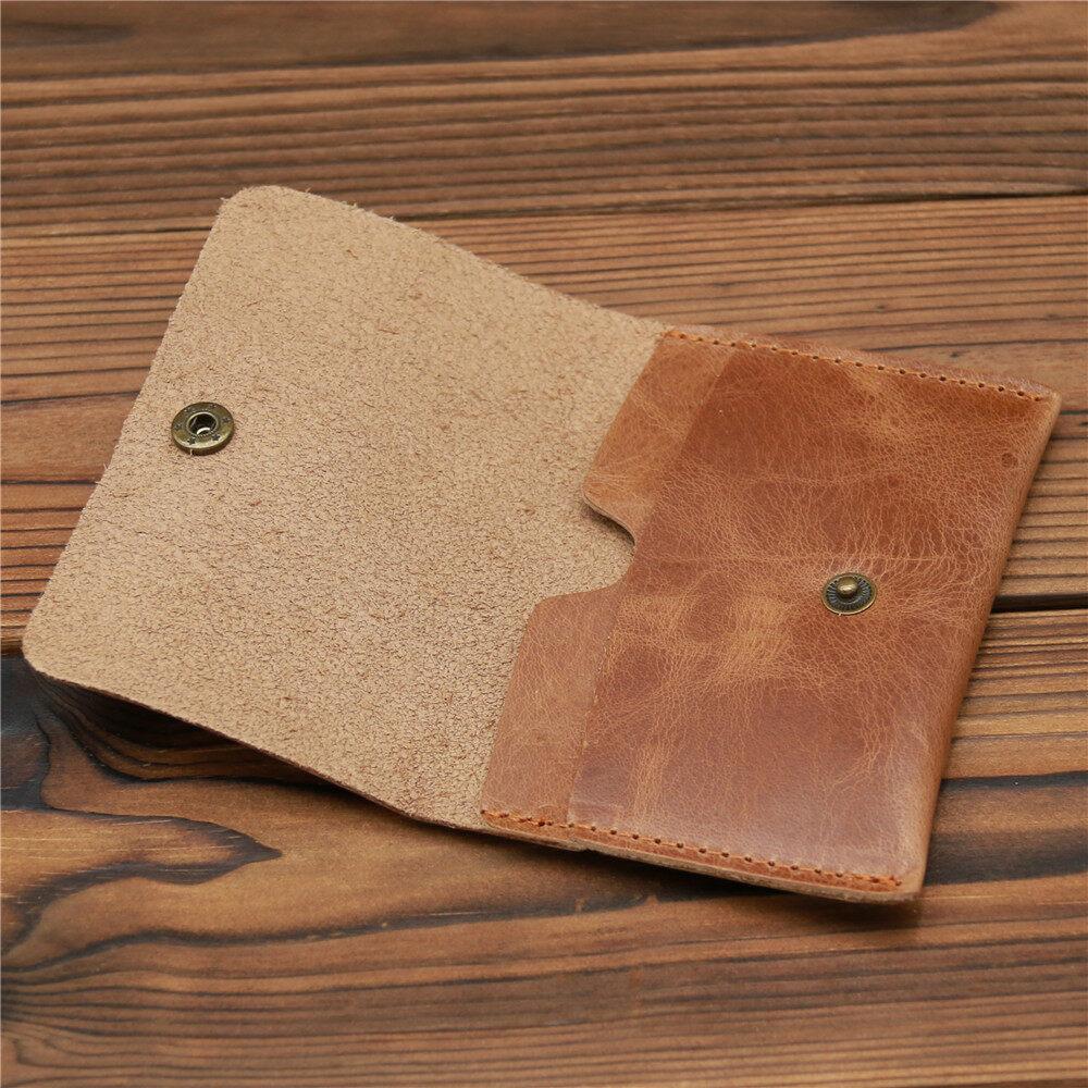 Retro Crazy Horse Leather Mens Simplicity Slim Wallet Cowhide Credit Card Holder Handmade Thin Boys Moneybag