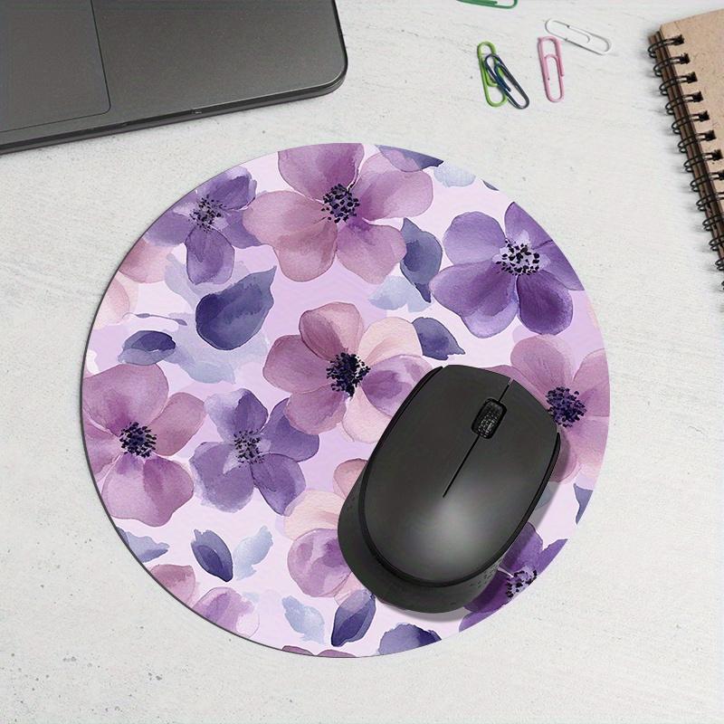1pc Purple Floral Round Mouse Pad Non-Slip Rubber Surface Desk Accessories Desk Pad Pc Setup Accessories Mouse Mat Rug Computer