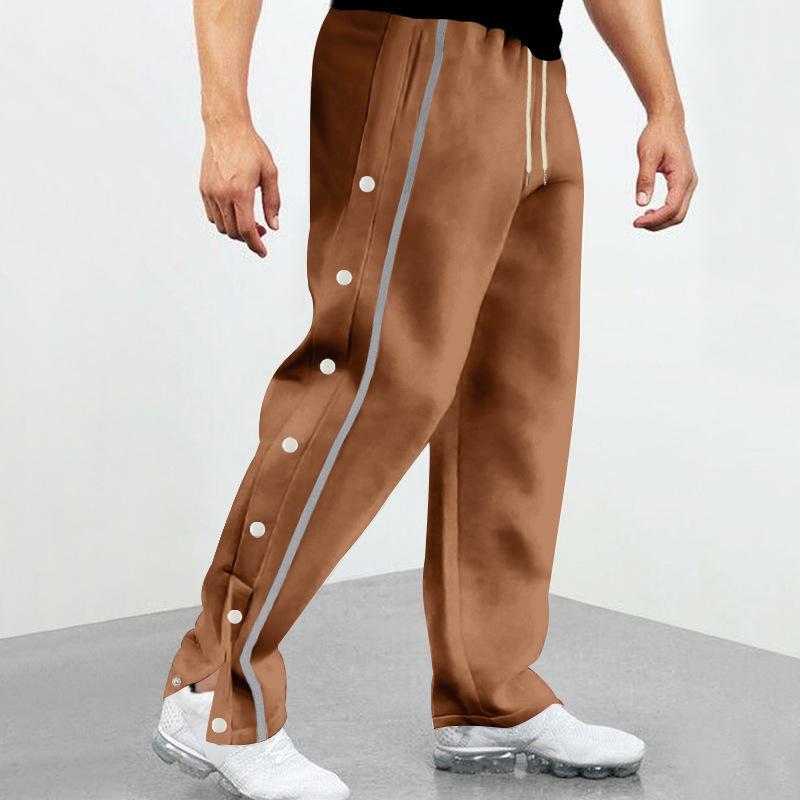 New Men Casual Sports Breasted Pants Men's Jogger Button Loose Straight Drawstring Oversized Loose Trousers