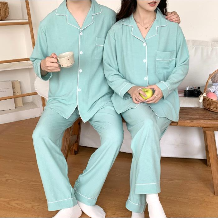 

Korean Cloud Cotton Cardigan Pajamas for Couples - Solid Color, Spring/Autumn, Wearable Outdoors Women s M