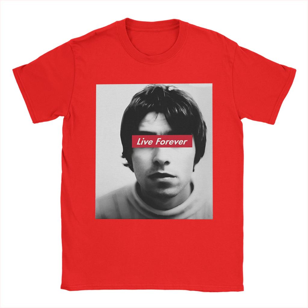 Printed O-Oasis Live Forever T-Shirt Men's Cotton Short Sleeve Crewneck Summer Top Tee