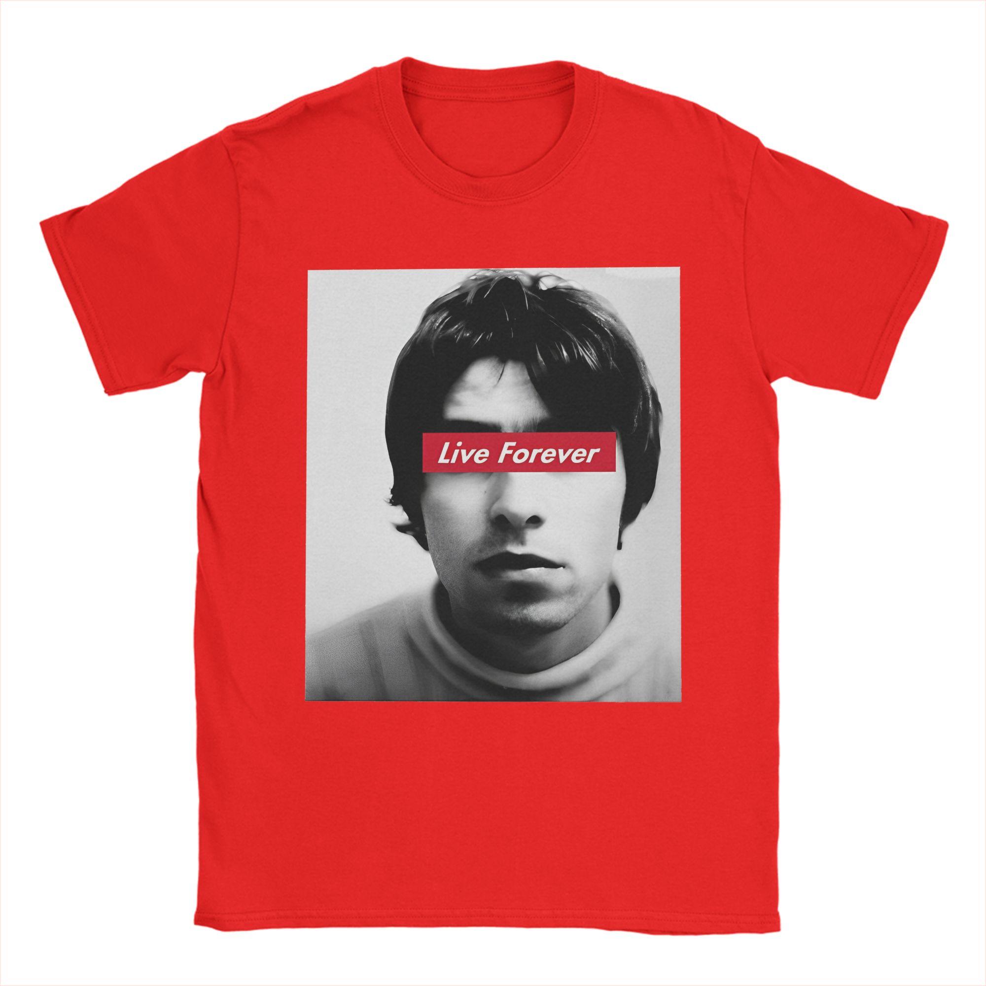 Printed O-Oasis Live Forever T-Shirt Men s Cotton Short Sleeve Crewneck Summer Top Tee S