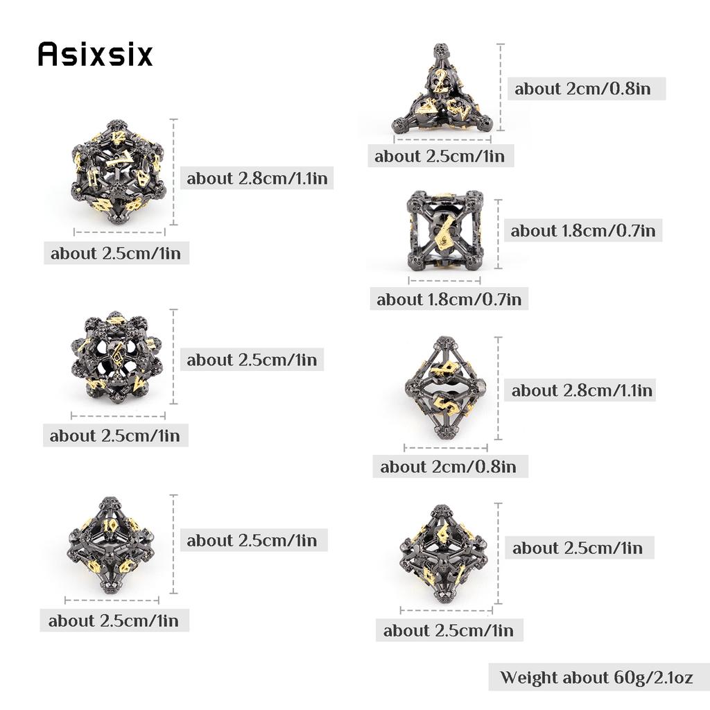 7 Pcs Black Yellow Skull Head Metal Dice Hollow Metal Polyhedral Dice Set Suitable for Role-Playing RPG  Board Game Card Game