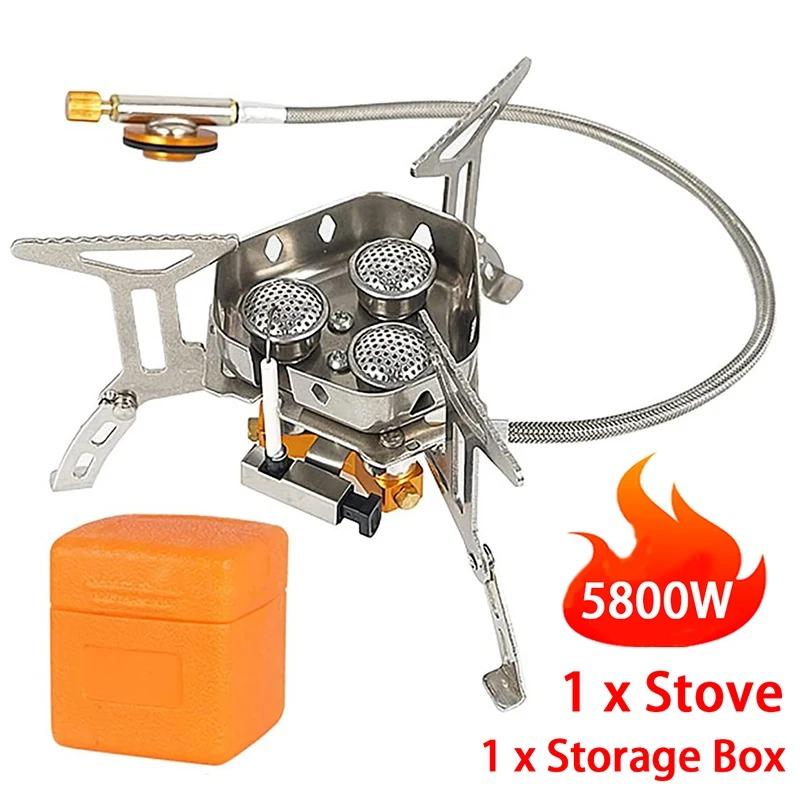 Camping Tourist Burner Outdoor Portable Three Head Stove Big Power Gas Stove Camping Picnic Windproof Stove Cooker Equipment