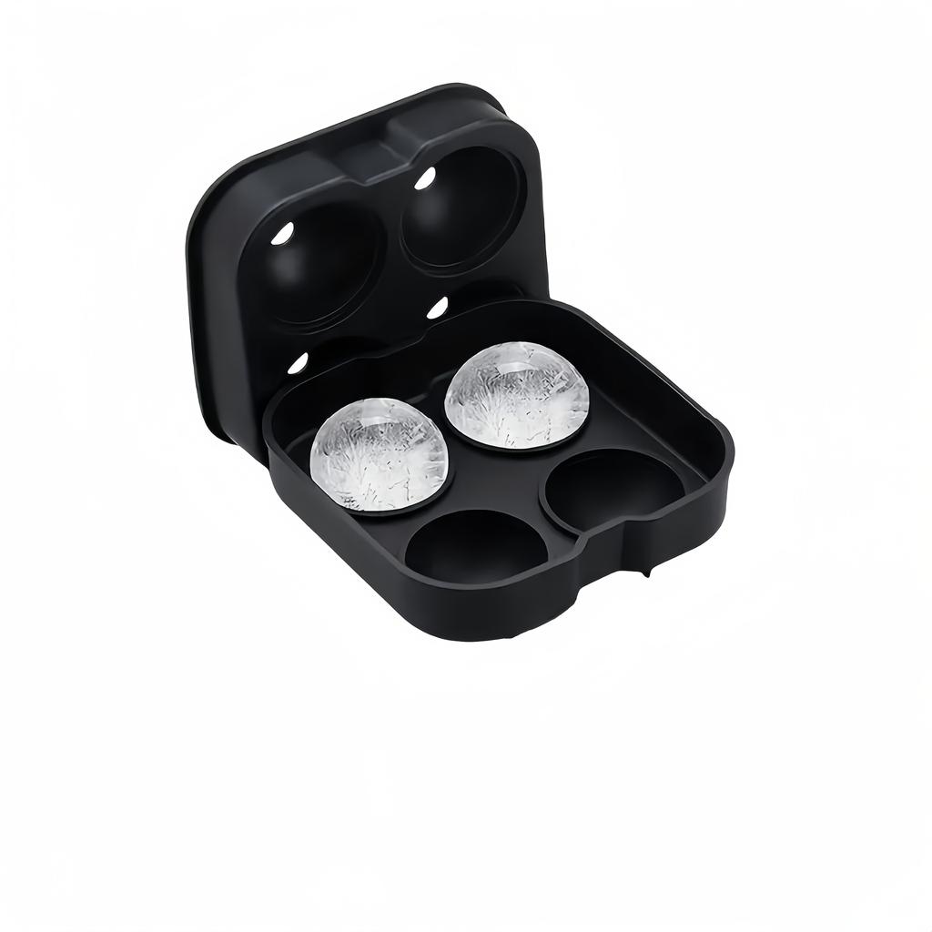 Large Sphere Ice Cube Mold 4-Grid Silicone Whiskey Ice Maker, Leak-Free Design, Easy Fill & Release, Perfect for Round Ice Balls