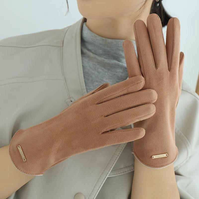Gloves Women's bow finger gloves Cold-proof thickened windproof autumn and winter driving riding warm gloves