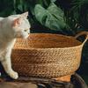 Cattail Woven Cat Bed: Summer Cooling Japanese Style, Scratch Pad, Pet Nest for All Seasons