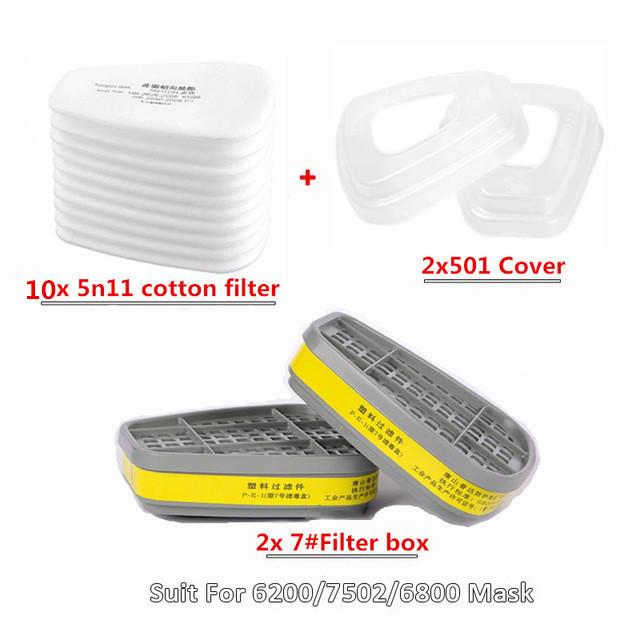 6200/7502/6800 MaskChemical Gas Mask 6001/6002/6004 Box 5N11 Cotton FilterPaint Protection MaskRespiratorReplaceable Accessories