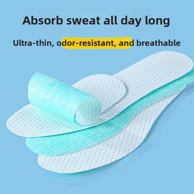 1Pair Disposable Wood Pulp Shoe Insoles for Summer Barefoot Wear, Thin Breathable Sweat Absorbing Odor Control Non‑Slip