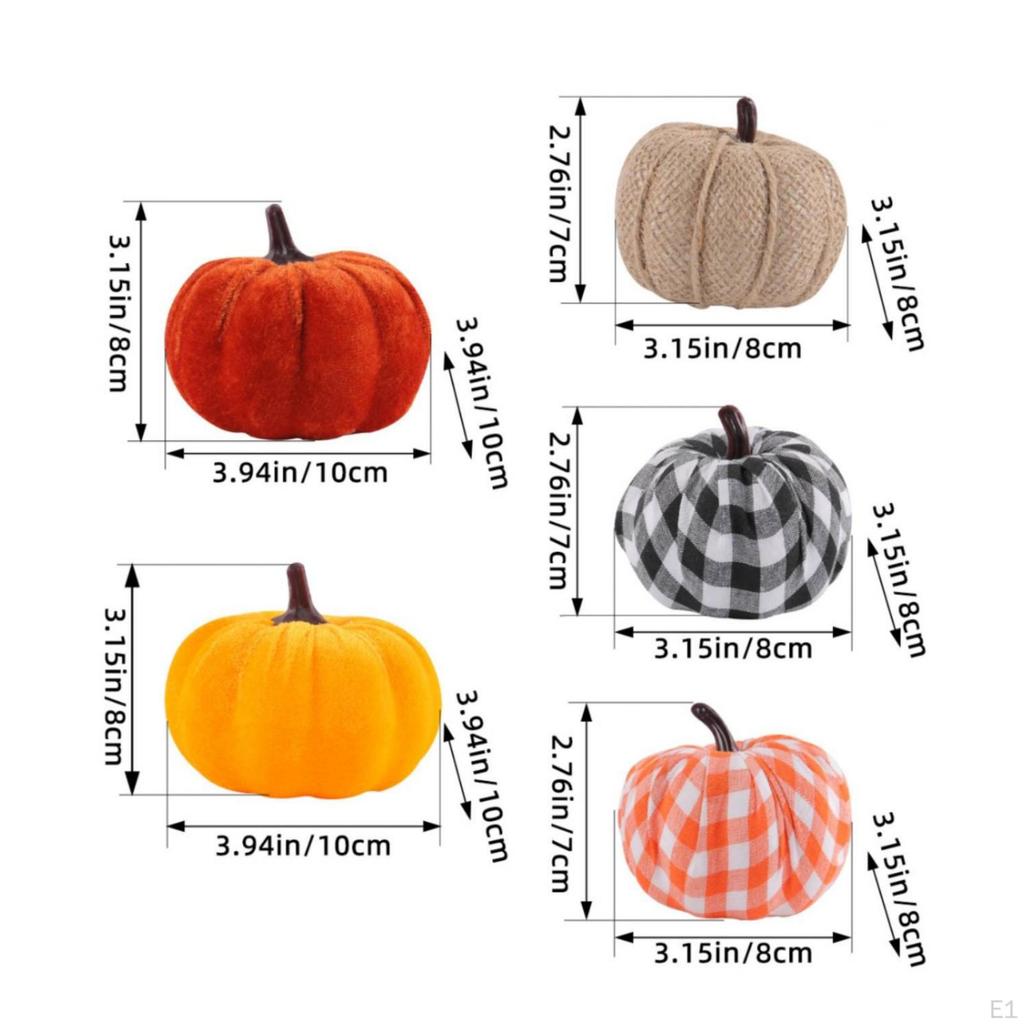 5 Pieces Pumpkins with Stuffed cloth Soft Ornaments for Thanksgiving, Centerpieces,