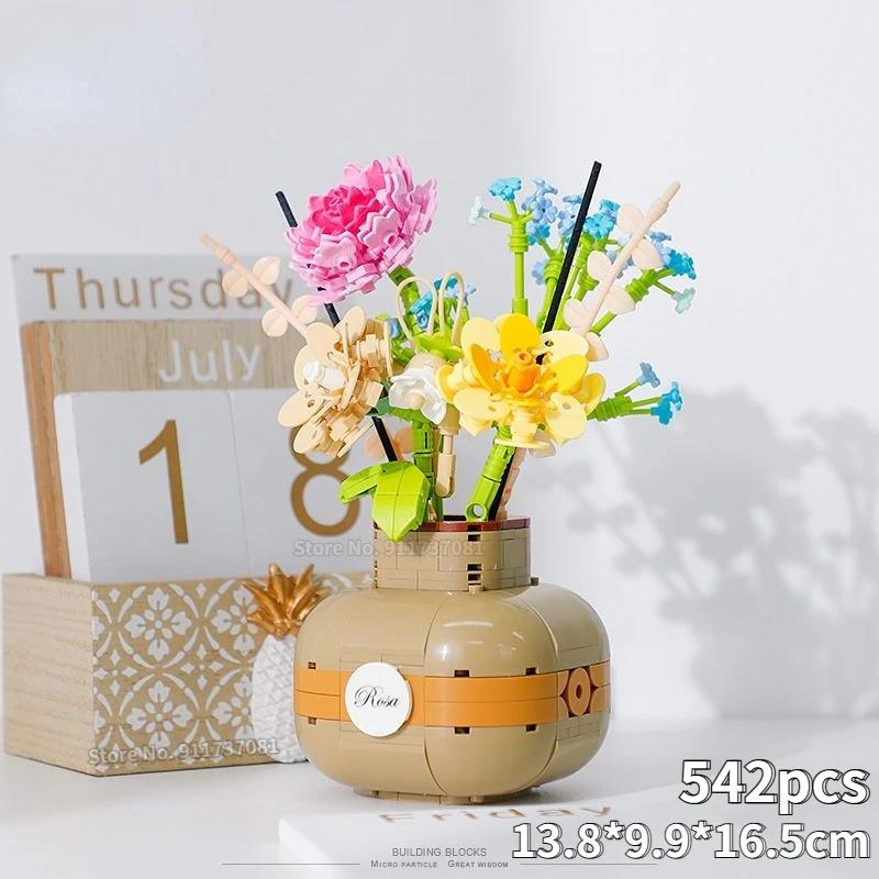 New Flower Bouquet with Vase Compatible Building Blocks Sunflowers Adult Assembled Flower Pots New Year Room New Year Decoration
